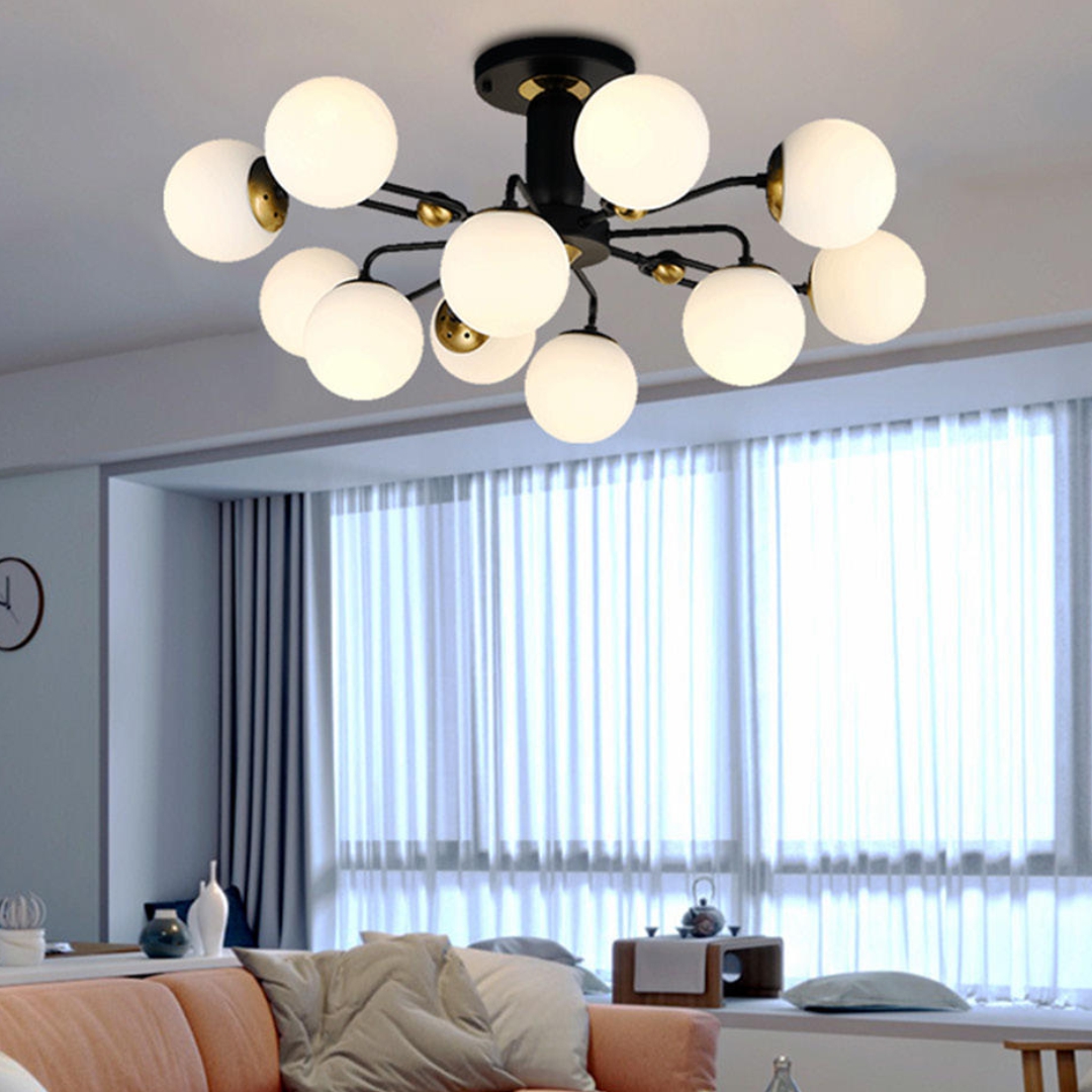 Chandelier Iron+Glass black+gold color E27*15 close glass