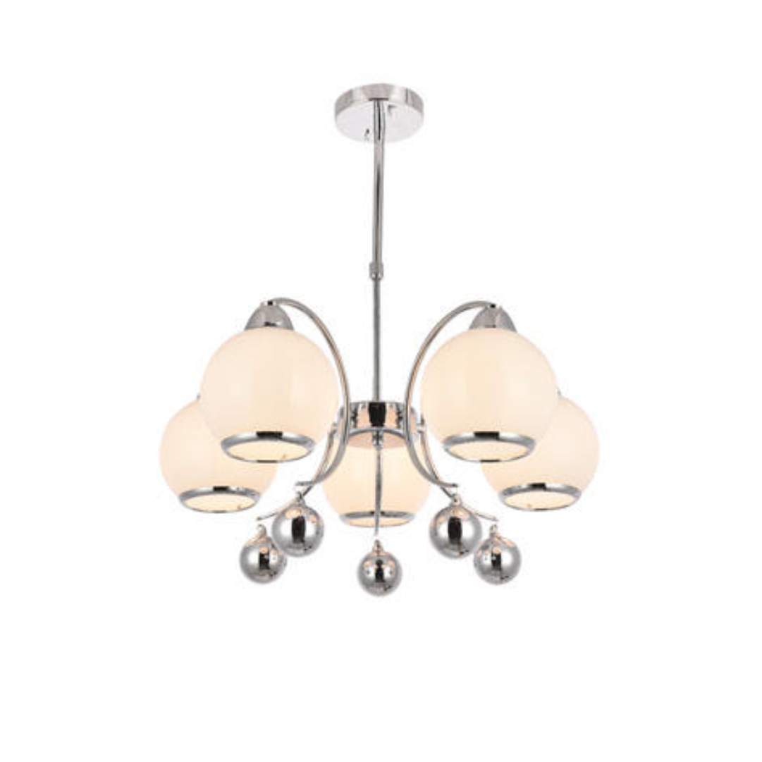 Chandelier E27 5 Holder Chrome White Glass