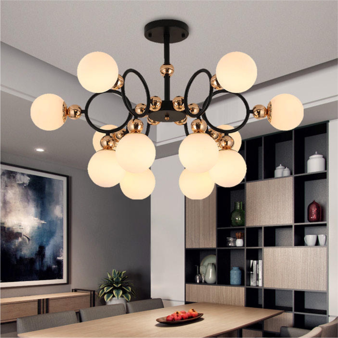 Chandelier E27 12 Holder Black Gold Glass