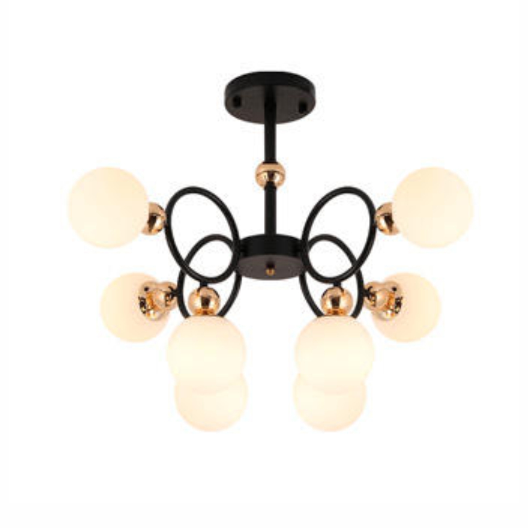 Chandelier E27 8 Holder Black Gold Glass
